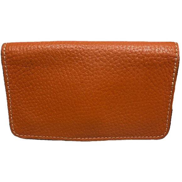Dooney & Bourke Wallet Pebbled Leather Card Holder Orange Cognac Logo Plate EUC - Picture 2 of 5